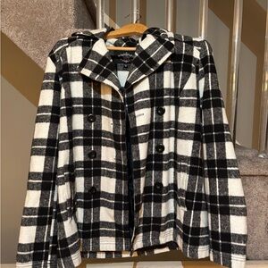 Sebby Black and White Pea Coat Classic Plaid Design